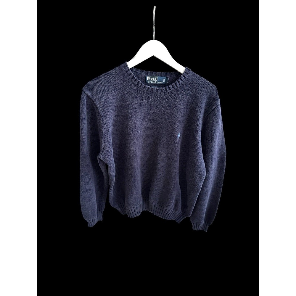 Vintage 90s Polo Ralph Lauren Knit Sweater Blue Preppy Cotton‎ Sz Large